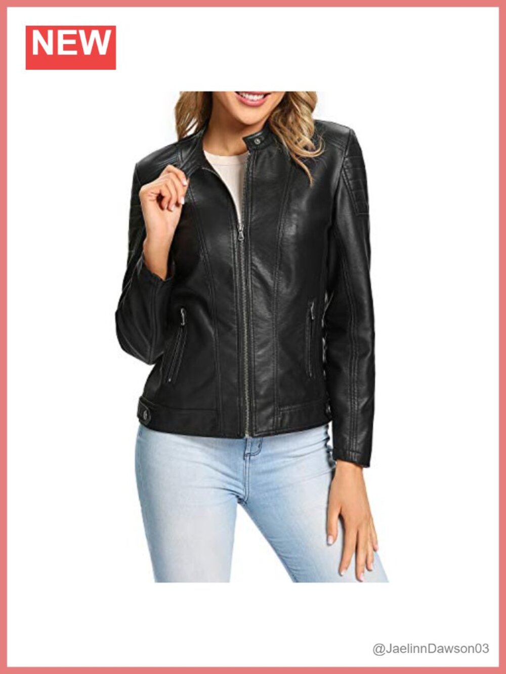 Women's Faux Leather Moto Biker Quilted Zip Up Jacket